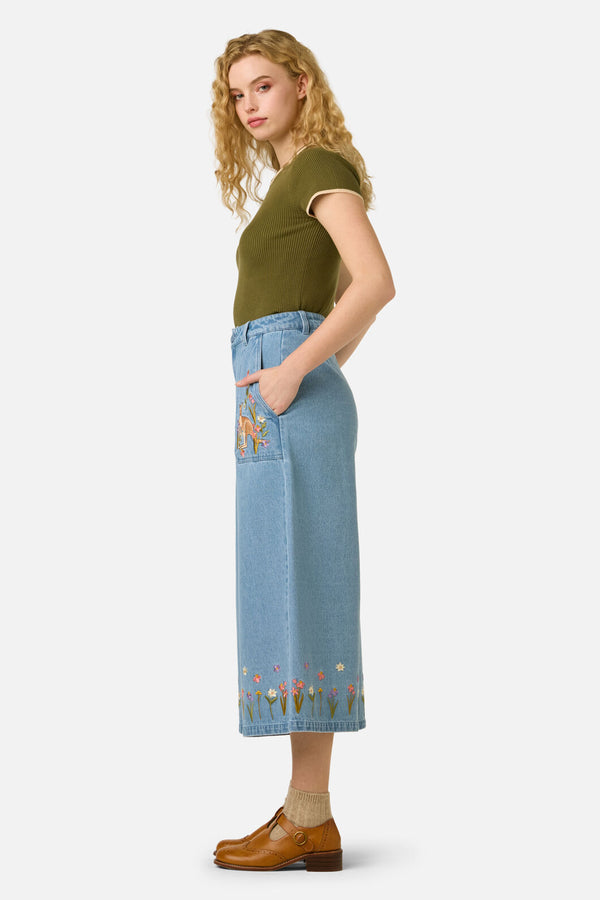 Princess Highway - Kangaroo Embroidered Culotte - blue-denim