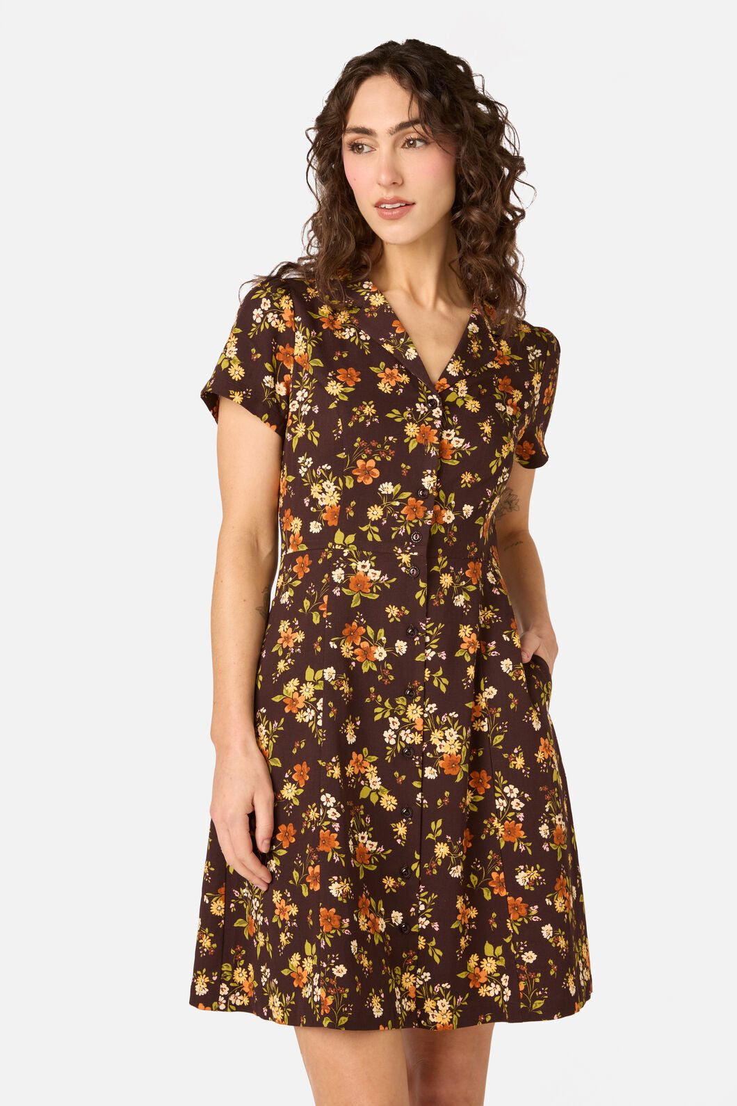 Princess Highway - Posy Floral Mini Dress - chocolate