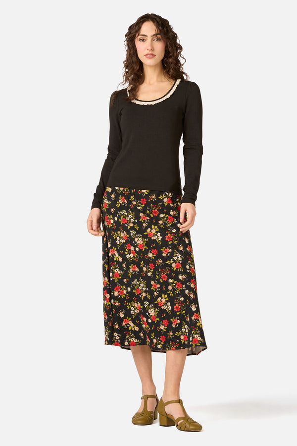 Princess Highway - Posy Floral Midi Skirt - black