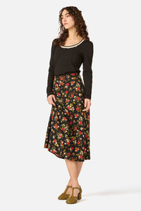 Princess Highway - Posy Floral Midi Skirt - black