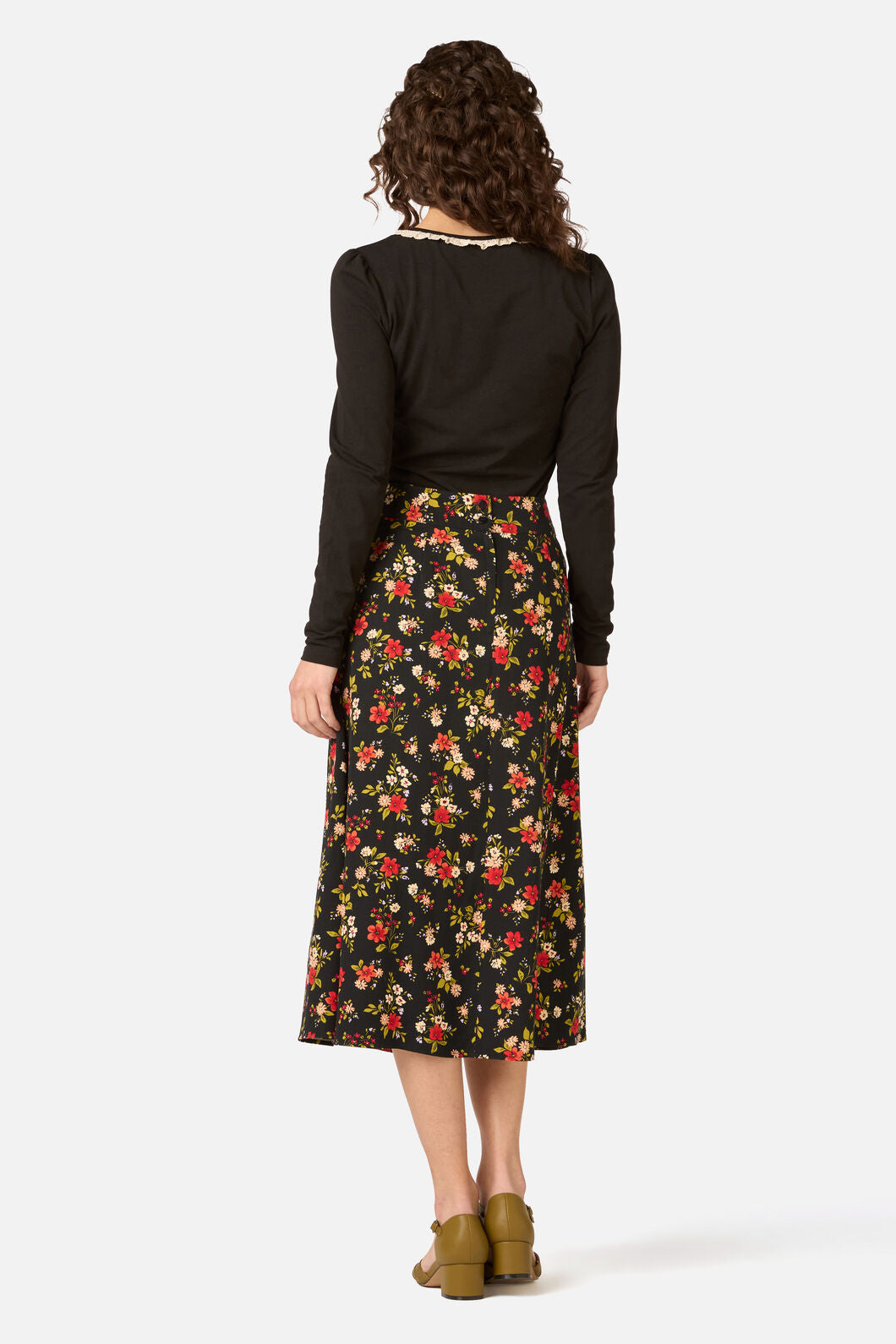 Princess Highway - Posy Floral Midi Skirt - black