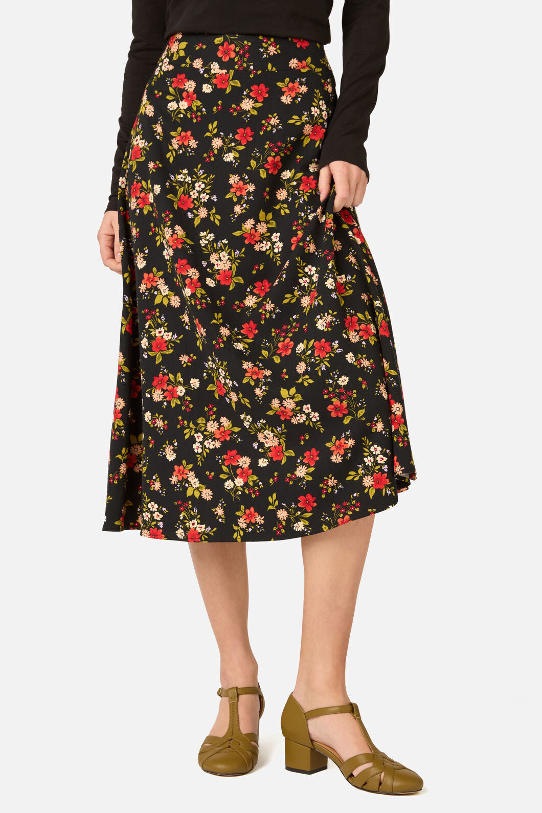 Princess Highway - Posy Floral Midi Skirt - black