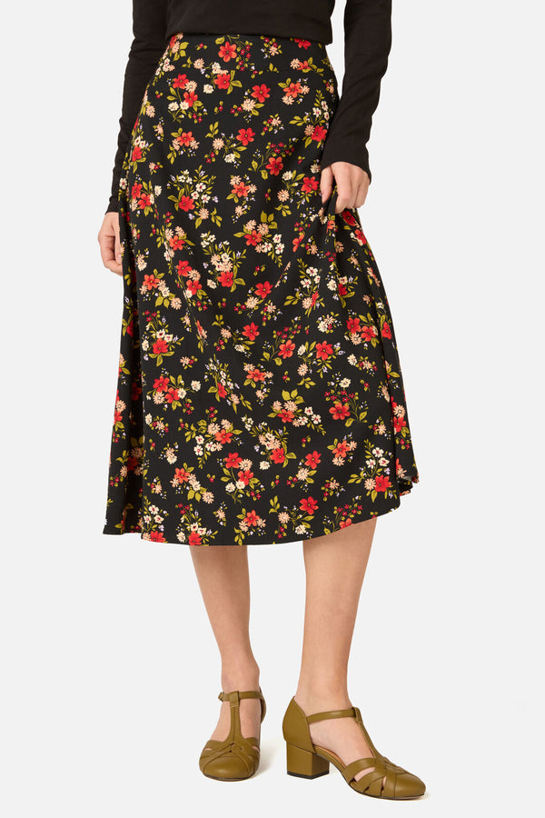 Princess Highway - Posy Floral Midi Skirt - black