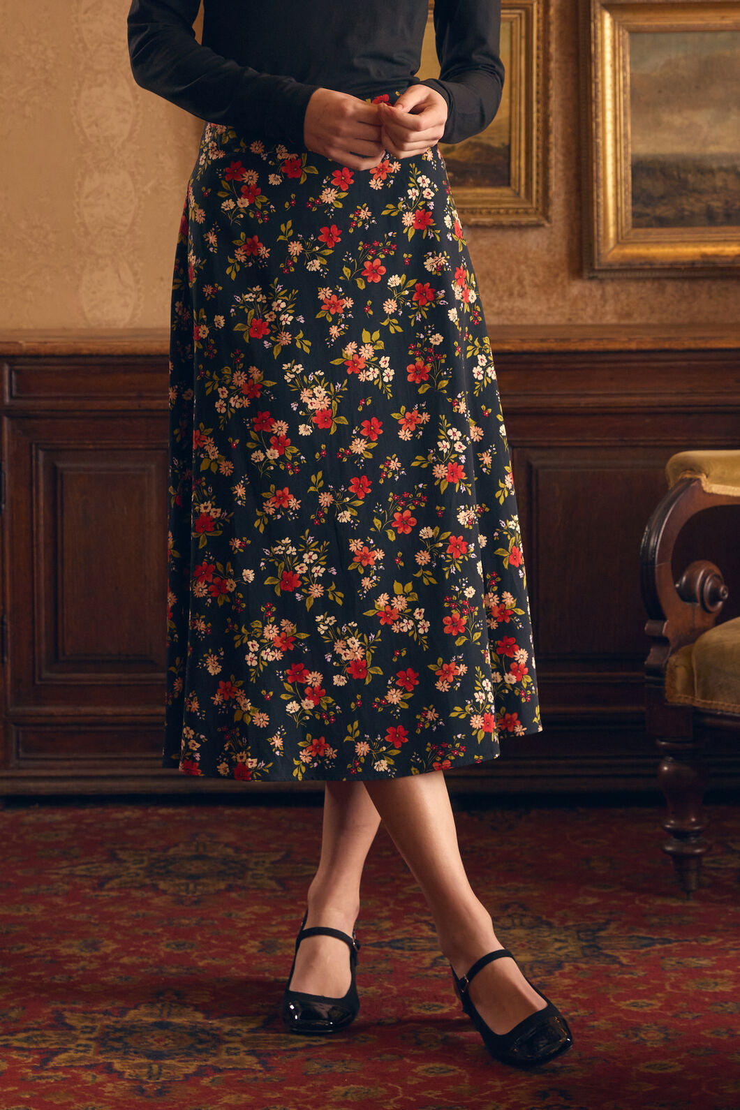 Princess Highway - Posy Floral Midi Skirt - black
