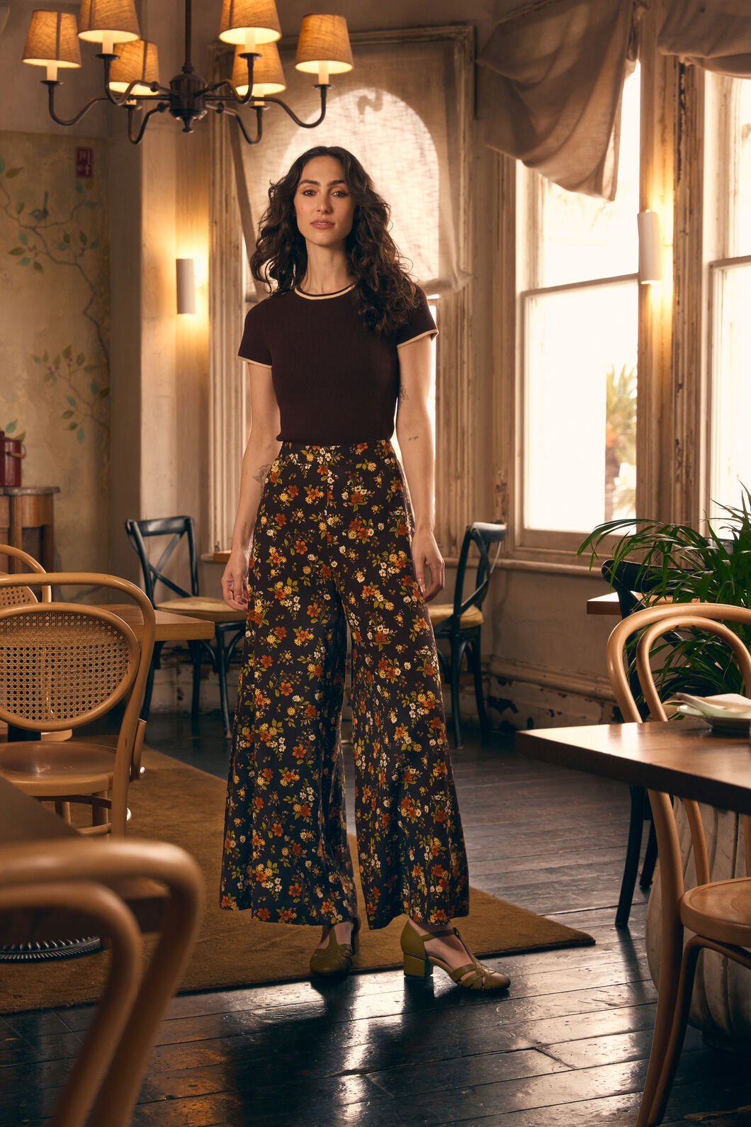 Princess Highway - Posy Floral Wide Leg Pant - chocolate