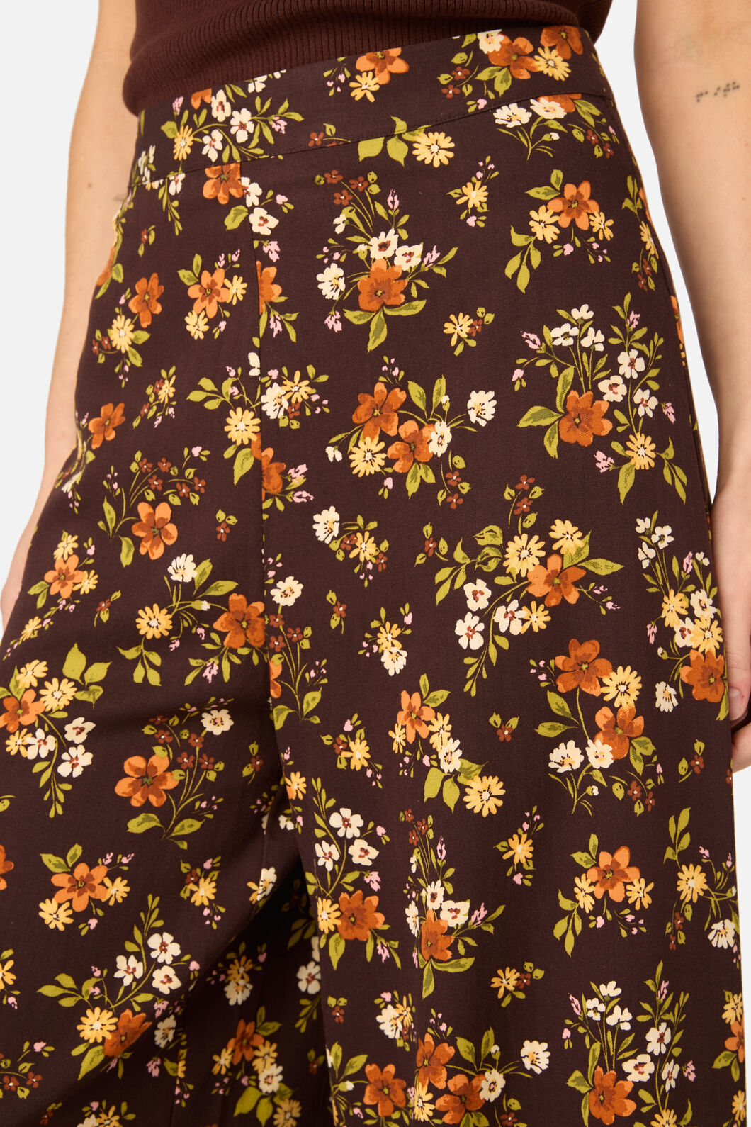 Princess Highway - Posy Floral Wide Leg Pant - chocolate