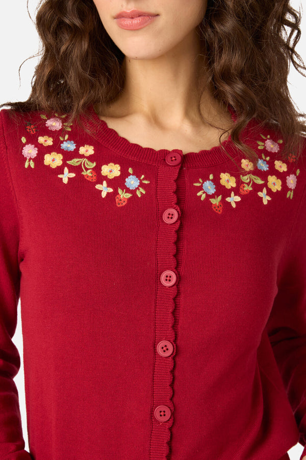 Princess Highway - Ladybug Embroidered Cardigan - red