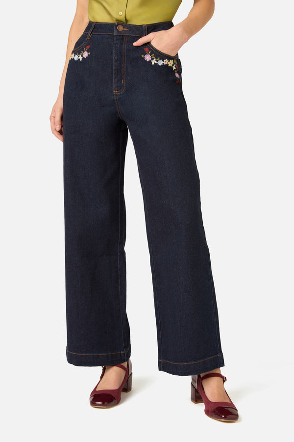 Princess Highway - Ladybug Embroidered Jean - blue-denim
