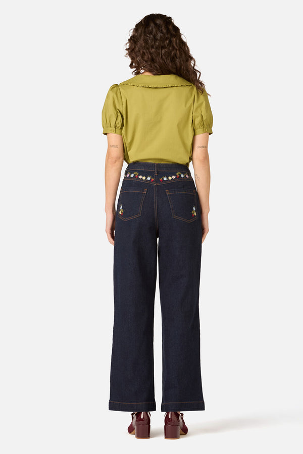 Princess Highway - Ladybug Embroidered Jean - blue-denim