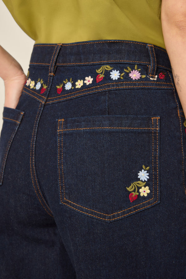 Princess Highway - Ladybug Embroidered Jean - blue-denim