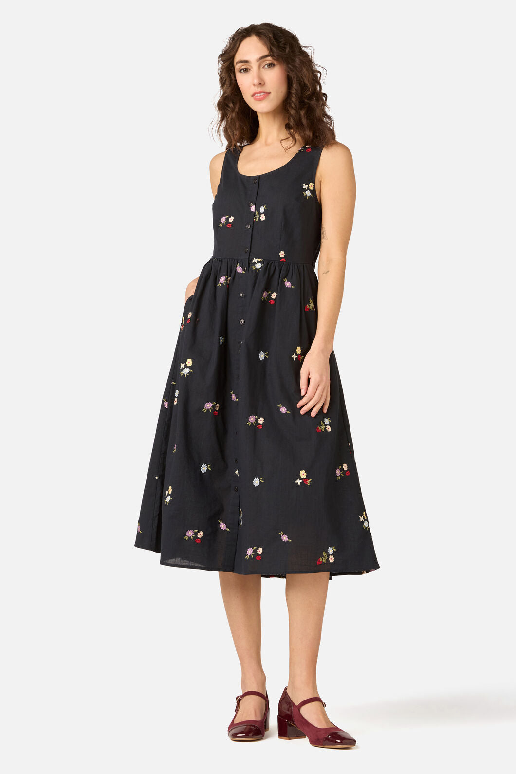 Princess Highway - Ladybug Embroidered Midi Dress - navy