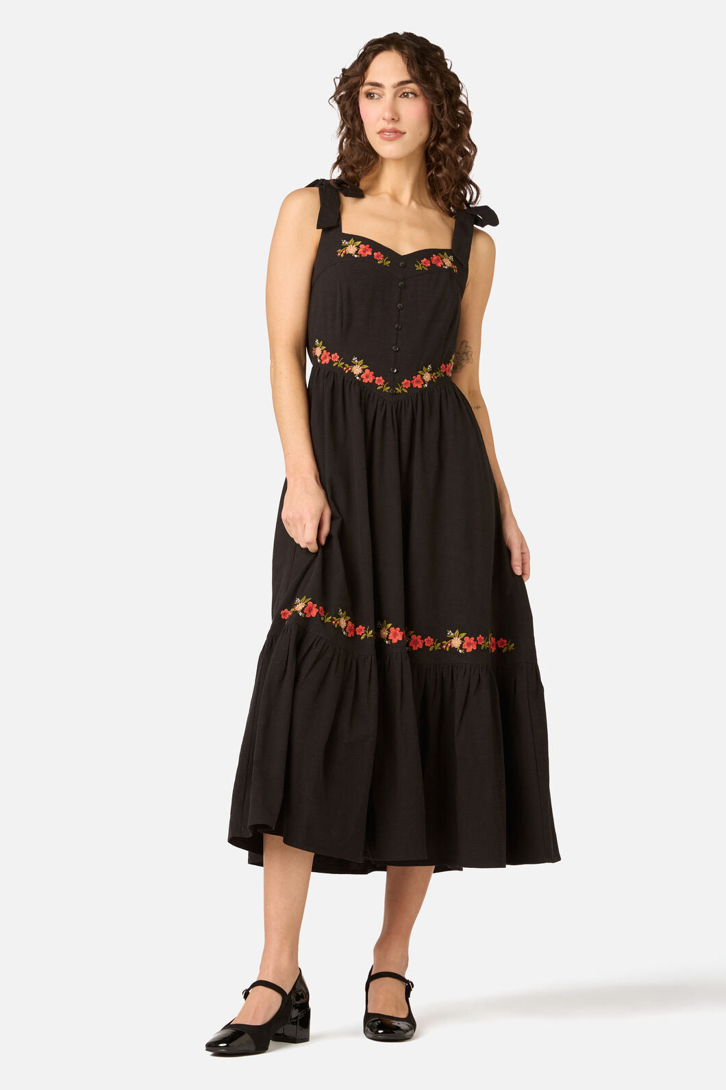 Princess Highway - 90'S Posy Embroidered Dress - black