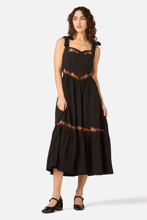 Princess Highway - 90'S Posy Embroidered Dress - black