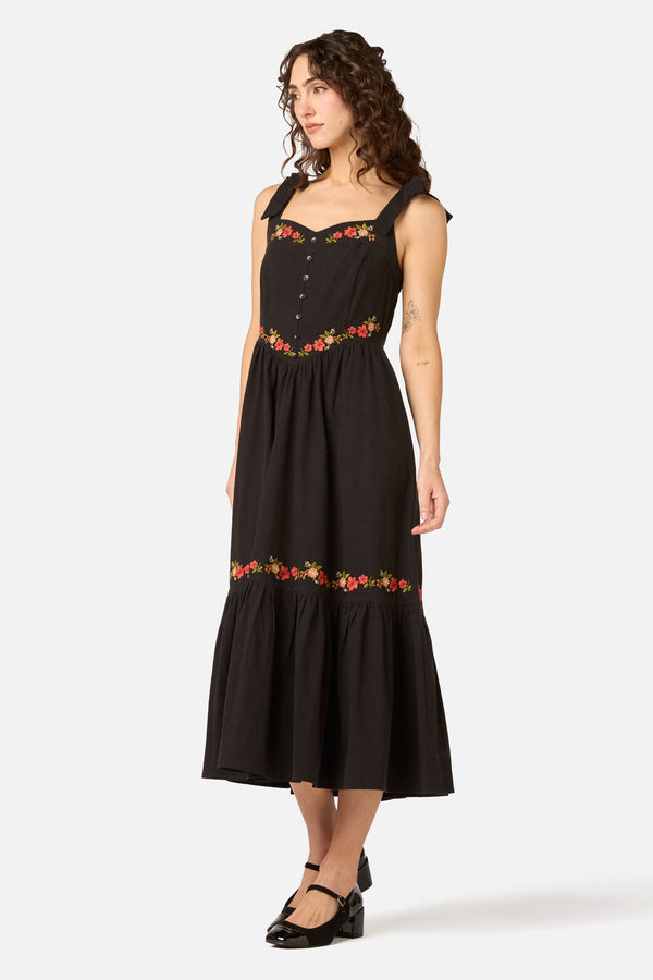 Princess Highway - 90'S Posy Embroidered Dress - black