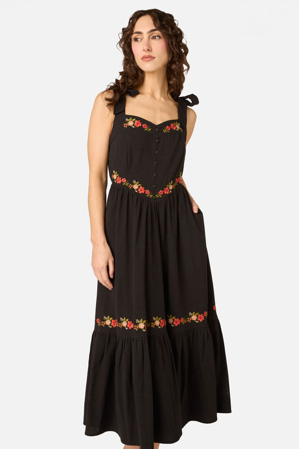 Princess Highway - 90'S Posy Embroidered Dress - black