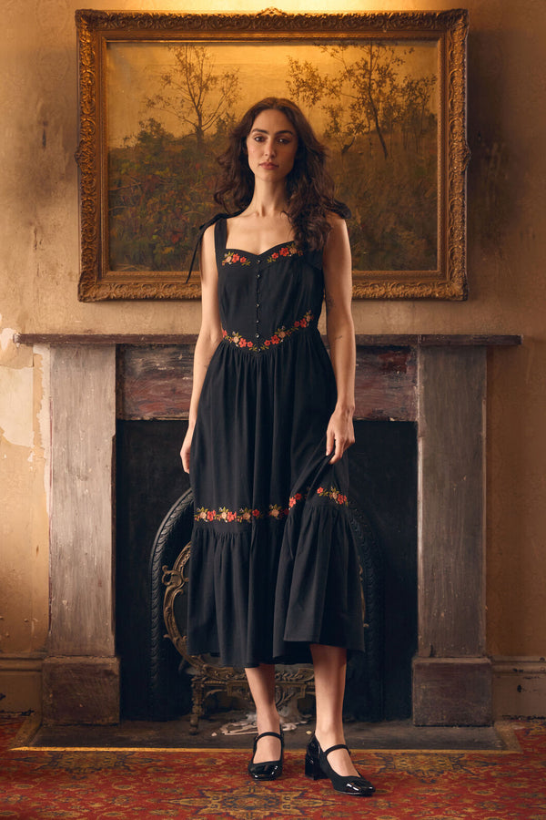 Princess Highway - 90'S Posy Embroidered Dress - black