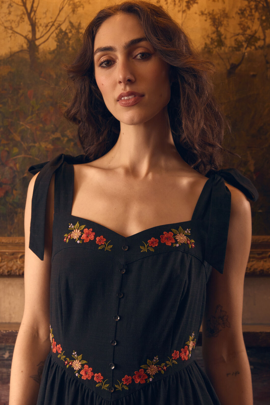 Princess Highway - 90'S Posy Embroidered Dress - black