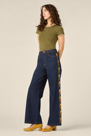 Princess Highway - 90'S Posy Embroidered Jean - blue-denim