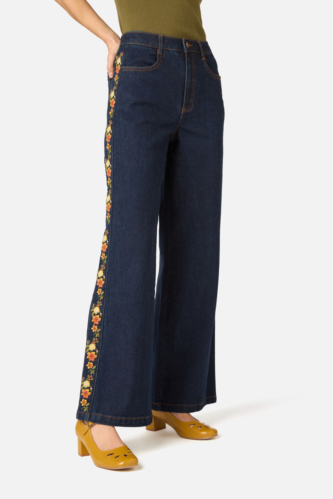 Princess Highway - 90'S Posy Embroidered Jean - blue-denim