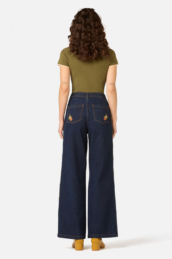 Princess Highway - 90'S Posy Embroidered Jean - blue-denim