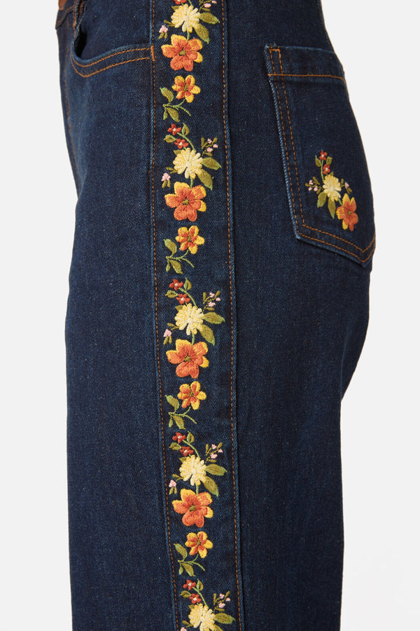 Princess Highway - 90'S Posy Embroidered Jean - blue-denim