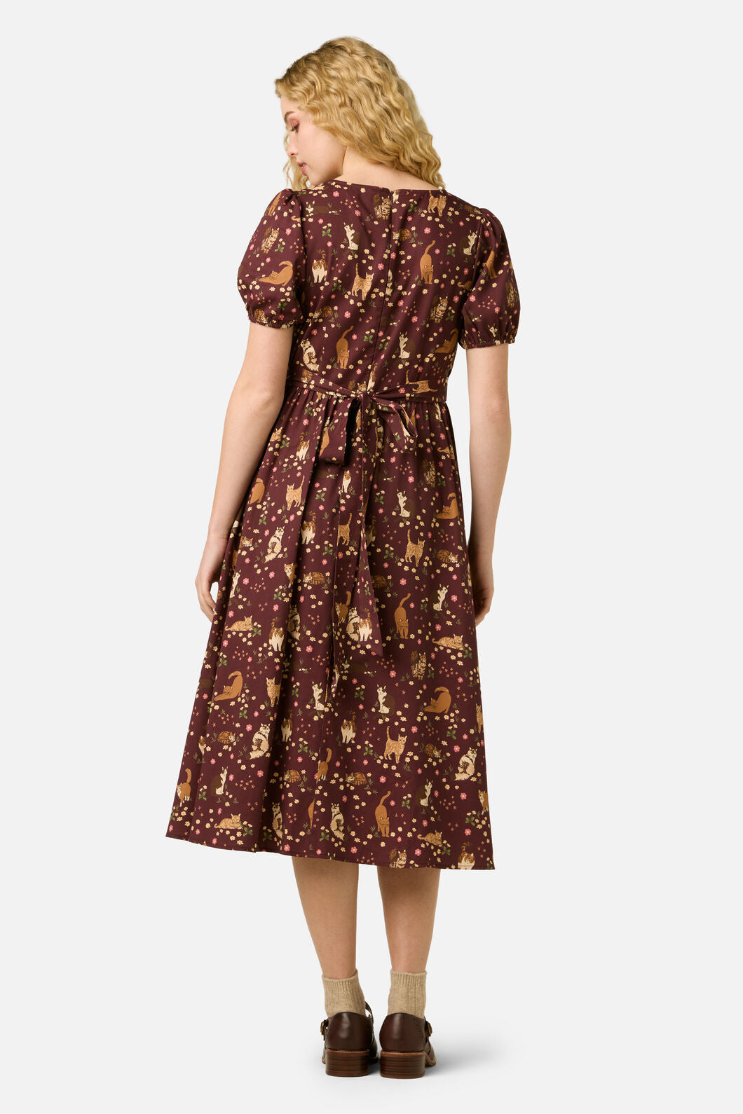 Princess Highway - Cute Cats Midi Dress - plum
