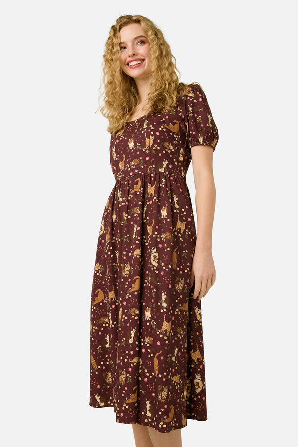 Princess Highway - Cute Cats Midi Dress - plum