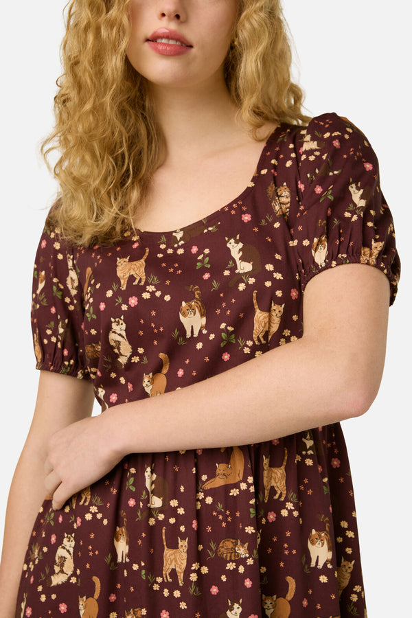 Princess Highway - Cute Cats Midi Dress - plum