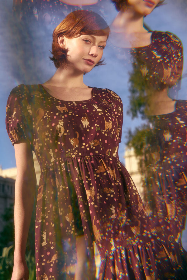 Princess Highway - Cute Cats Midi Dress - plum