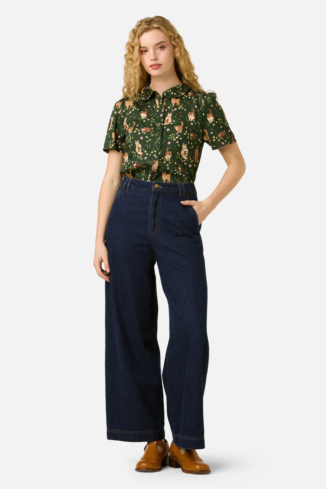 Princess Highway - Cute Cats Blouse - green