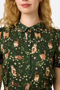 Princess Highway - Cute Cats Blouse - green
