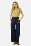 Princess Highway - Cats Embroidered Denim Jean - blue-denim