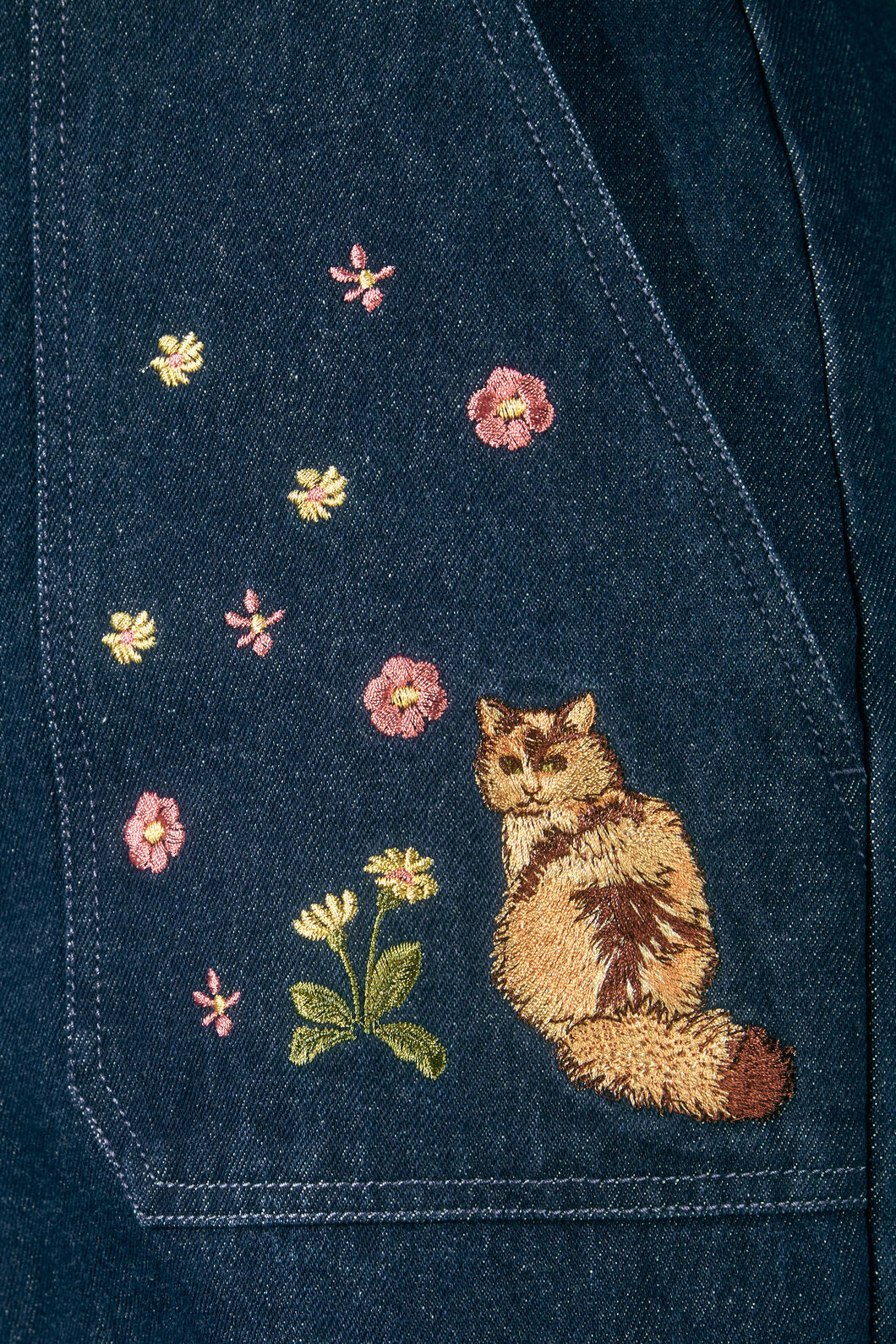 Princess Highway - Cats Embroidered Denim Jean - blue-denim