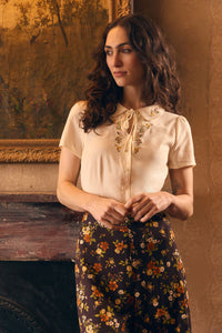 Princess Highway - 90'S Posy Embroidered Blouse - cream