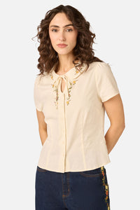 Princess Highway - 90'S Posy Embroidered Blouse - cream