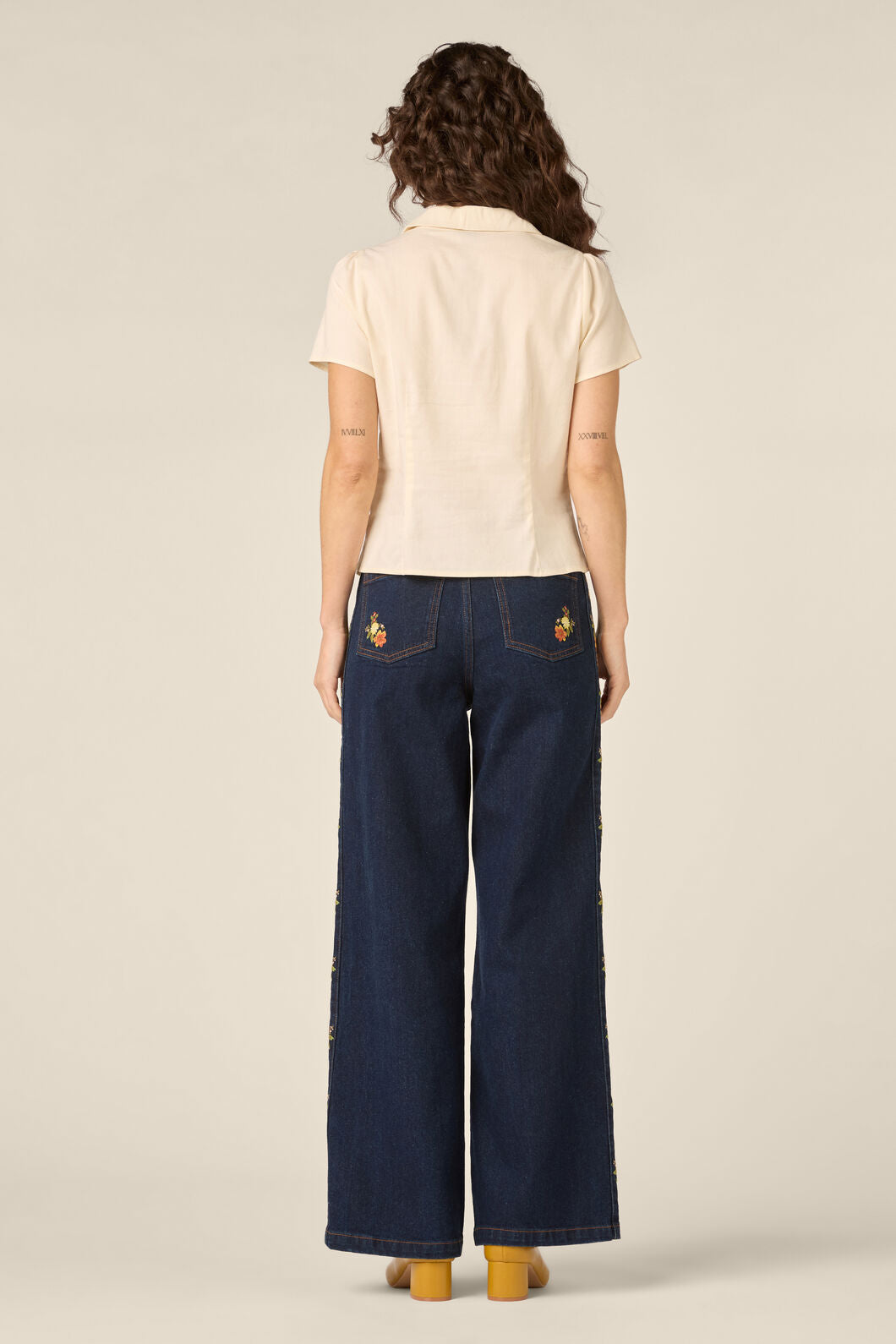Princess Highway - 90'S Posy Embroidered Blouse - cream