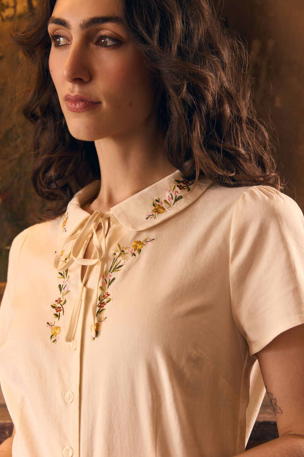 Princess Highway - 90'S Posy Embroidered Blouse - cream