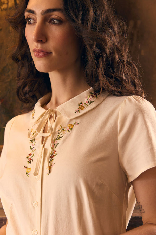 Princess Highway - 90'S Posy Embroidered Blouse - cream