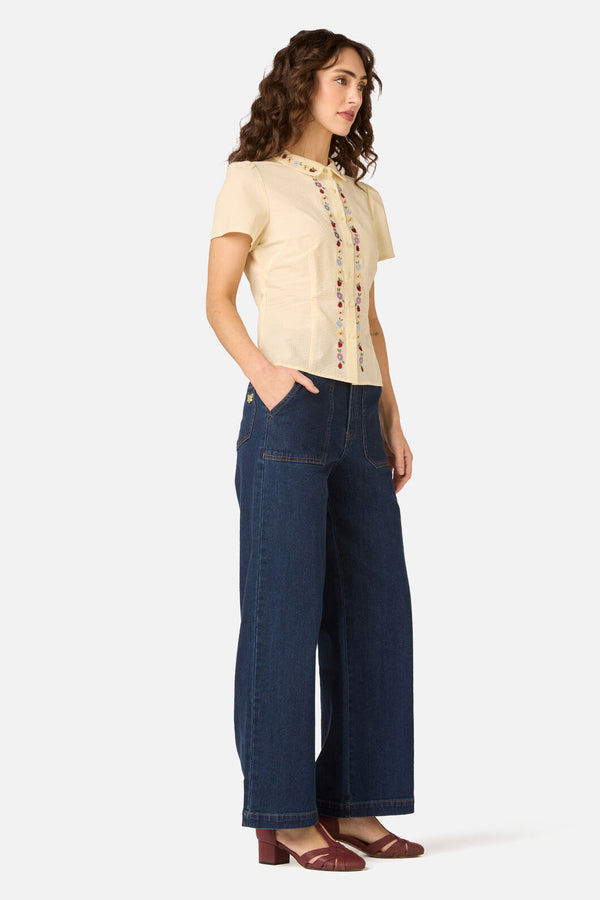 Princess Highway - Ladybug Embroidered Blouse - lemon