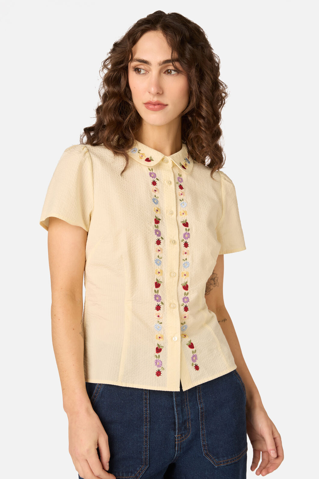 Princess Highway - Ladybug Embroidered Blouse - lemon