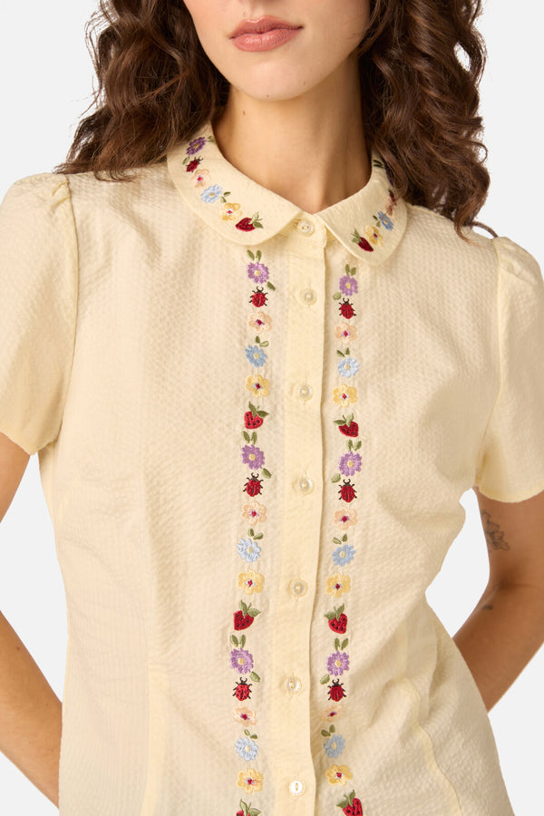 Princess Highway - Ladybug Embroidered Blouse - lemon