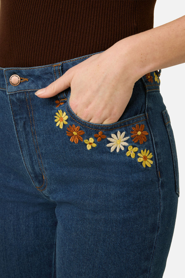Princess Highway - Twiggy Floral Embroidered Jean - blue-denim