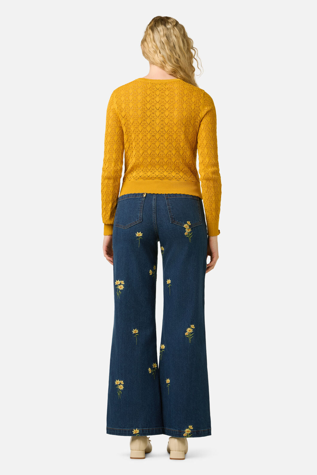 Princess Highway - Clara Pointelle Cardigan - mustard