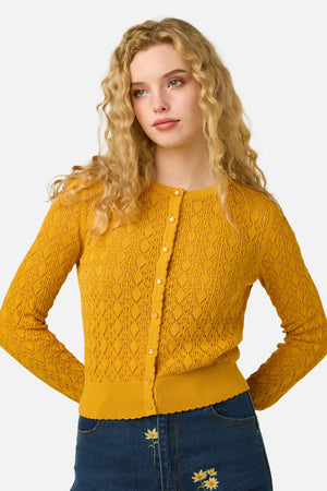 Princess Highway - Clara Pointelle Cardigan - mustard