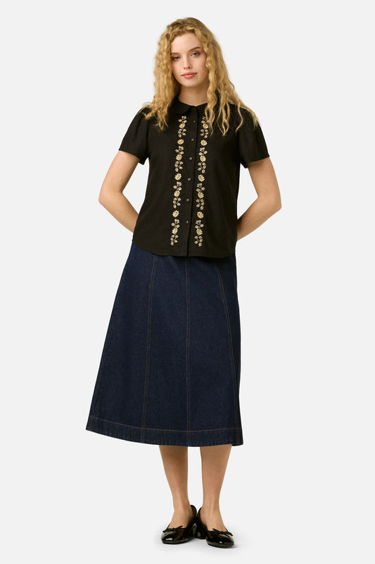 Princess Highway - Luxe Fleur Embroidered Blouse - black