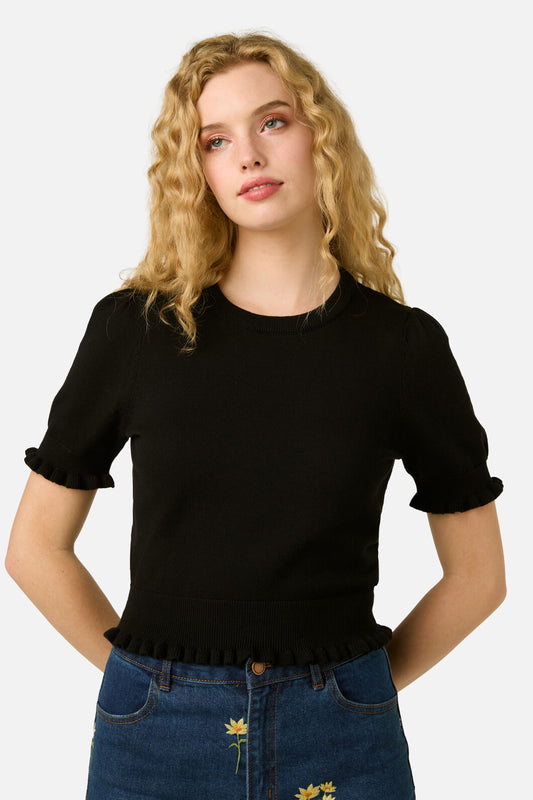 Princess Highway - Zoe Ruffle Knit Top - black