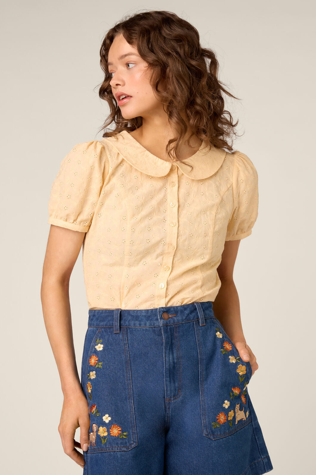 Princess Highway - Lorelei Sweet Broderie Blouse - buttercream