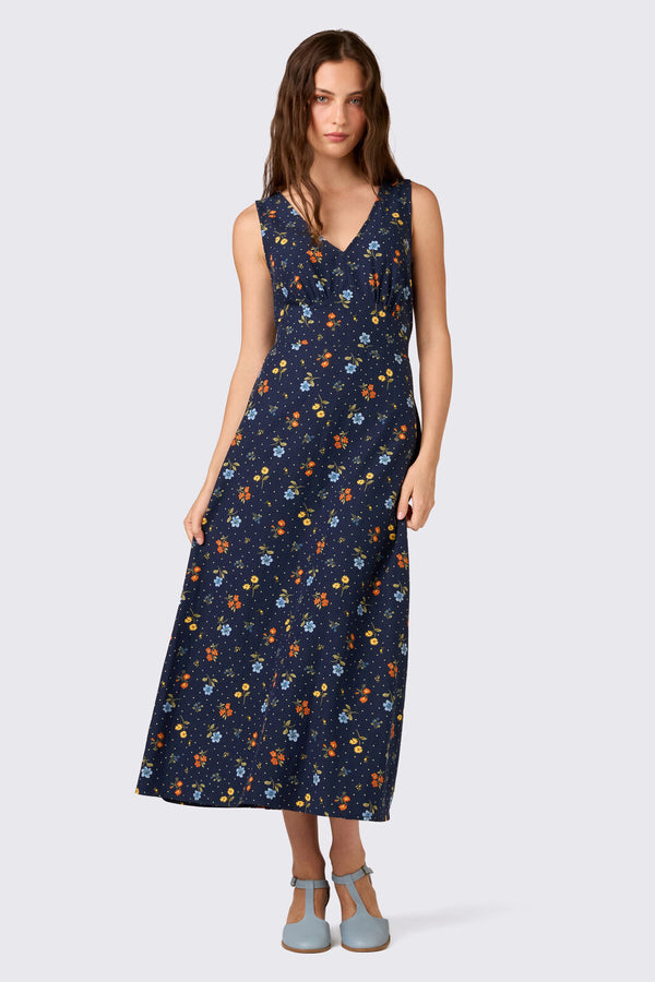 Princess Highway - Chloe Ditsy 90S Midi Dress - navy