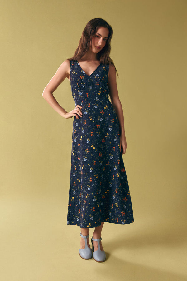 Princess Highway - Chloe Ditsy 90S Midi Dress - navy