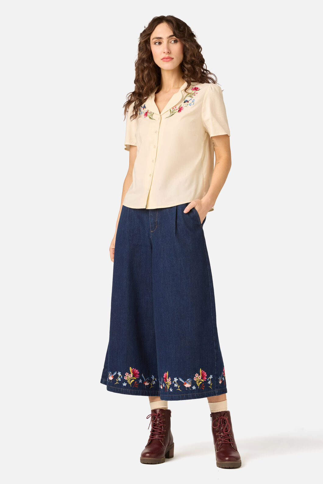 Princess Highway - Fairy Wren Embroidered Blouse - cream